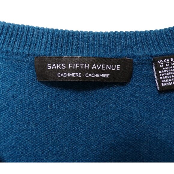 Saks Fifth Avenue Black Label 100% Cashmere V-Neck Sweater Size M Teal #749 - Picture 7 of 9